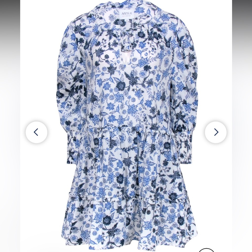 Misa Los Angeles White/Blue Floral Dress - Medium, EUC